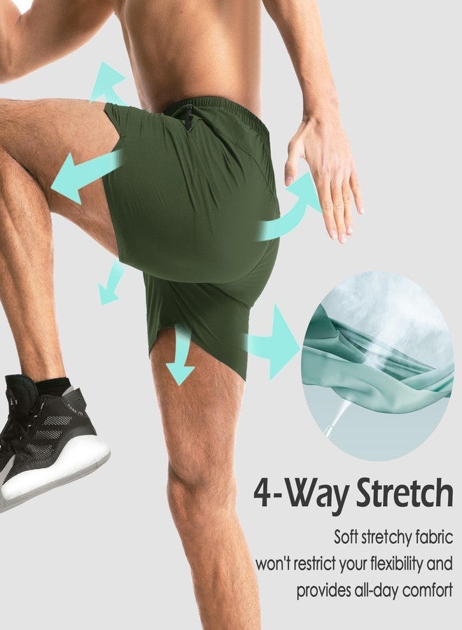 Aolesy Men's Gym Shorts 5 Inch Quick Dry Workout Running Shorts with Zipper Pockets Lightweight Sports Athletic Shorts for Men Olive Green - Image 3